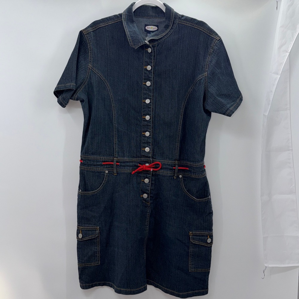 Zoey Beth 2X Denim Mini Dress Y2K Gorpcore Utility Cargo Indie Sleaze
